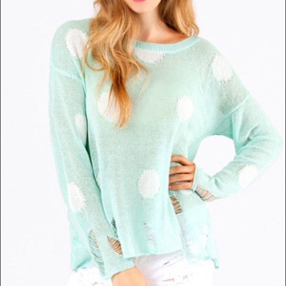 Tobi Sweaters - Tobi mint ripped dot sweater